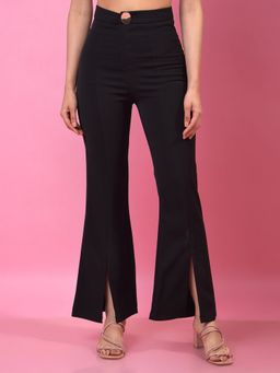 CRIMSOUNE CLUB - Women Black Front-Slit Bootcut Pant