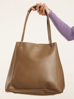 Twenty Dresses by Nykaa Fashion - Brown Solid Work Tote Bag