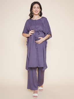 Mine4Nine - Stylishly Chic Grey Maternity Kaftan with Grey Trousers (Set of 2)