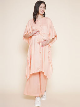 Mine4Nine - Chic & Comfortable Peach Maternity Kaftan with Peach Trousers (Set of 2)