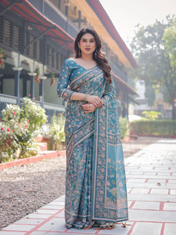 ALMAARI FASHION - Soft Handloom Floral Saree with Tassels & Unstitched Blouse