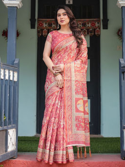 ALMAARI FASHION - Everyday Elegance Handloom Floral Saree & Unstitched Blouse