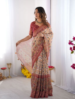ALMAARI FASHION - Soft Handloom Floral Saree with Tassels & Unstitched Blouse