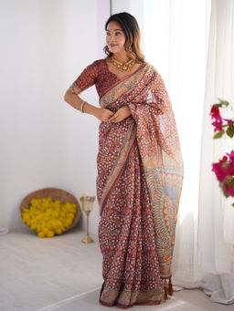 ALMAARI FASHION - Everyday Elegance Handloom Floral Saree & Unstitched Blouse