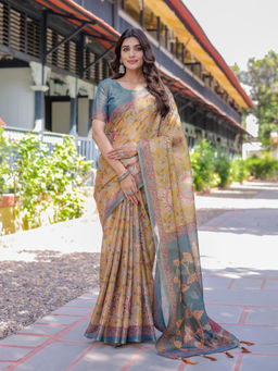 ALMAARI FASHION - Everyday Elegance Handloom Floral Saree & Unstitched Blouse