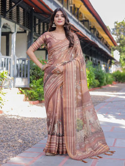 ALMAARI FASHION - Handloom Floral Printed Saree with Tassels & Unstitched Blouse