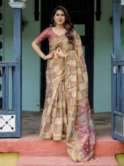ALMAARI FASHION - Soft Handloom Floral Saree with Tassels & Unstitched Blouse