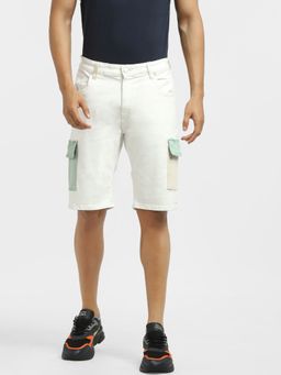 Jack & Jones - White Low Rise Colourblocked Denim Shorts