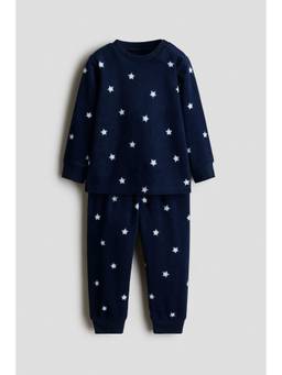 H&M - Boys Navy Blue 2-Piece Printed Fleece Top and Joggers