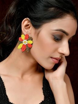 Shoshaa - Multicoloured Flower Shaped Fabric Studs Earrings