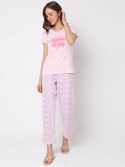 Vero Moda Intimates - Women Pink Sleepwear Set With 1 T-shirt & 1 Pyjama
