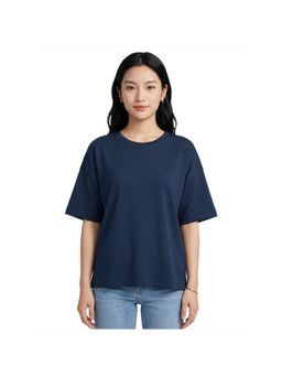 R&B - Women Navy Blue Round Neck T-Shirt