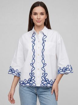 R&B - Women White Ethnic Motifs Print Collar Neck Printed Shirt