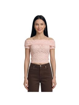 R&B - Women Pink Square Neck Short Sleeves Top