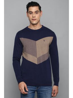 Allen Solly - Men Navy Colorblock Crew Neck Full Sleeves Sweater