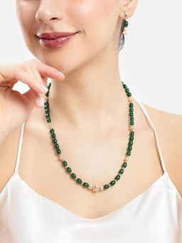 Estele - Gold-Plated Green Beads Jewellery Set