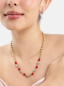 Estele - Adjustable Gold-Plated Red Beads and Crystal Jewellery Set