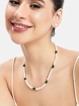 Estele - Adjustable Sleek Gold-Plated Pearl and Green Beads Jewellery Set