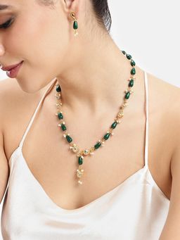 Estele - Adjustable Gold-Plated Green Beads Statement Jewellery Set