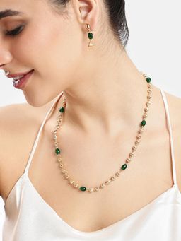 Estele - Adjustable Gold Finish Green Beads Designer Jewellery Set