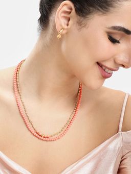 Estele - Adjustable Gold Finish Elegant Coral Pink Double Layer Jewellery Set