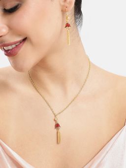 Estele - Adjustable Gorgeous Gold Plated Red Lotus Tassel Jewellery Set