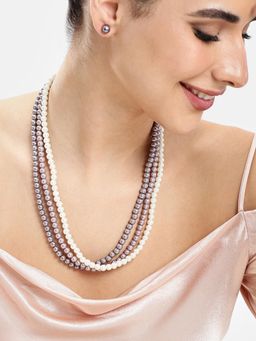 Estele - Adjustable Regal Gold Finish Multi-Colour Twisted 3 Layer Pearl Jewellery Set