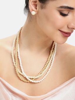 Estele - Adjustable Glow Gold Plated Twisted 3 Layer Multi-Colour Pearl Jewellery Set