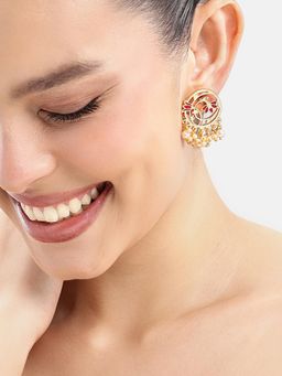 Estele - Classy Circular Red Lotus Pearl Drop Earrings