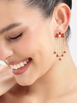 Estele - Captivating Red Lotus Pearl Tassel Earrings
