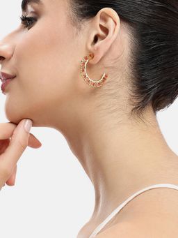 Estele - Graceful Red Lotus Motif Half Hoop Earrings