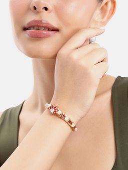 Estele - Exquisite Gold Plated Red Lotus Pearl Kada