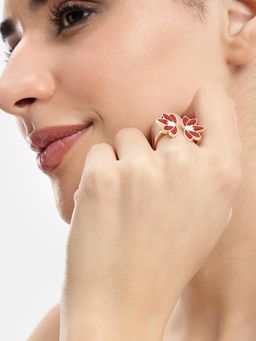 Estele - Adjustable Exquisite Gold Finish Red Lotus Adjustable Ring