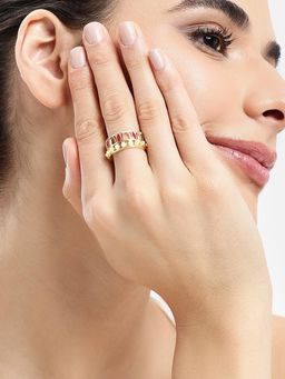 Estele - Adjustable Radiant Gold Plated Red Lotus Pearl Adjustable Finger Ring