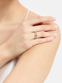 Estele - Adjustable Stylish Gold Finish Red Lotus Adjustable Finger Ring