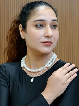 Odette - Adjustable White And Pink Alloy Embellished Necklace For women