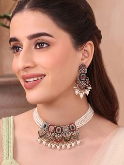 Fida - Glam Stack Triple-Tone Crystal Jewellery Set (Pack of 2)