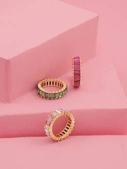 ToniQ - Baguette Cut Multi-Colour Eternity Stacking Rings (Pack of 3)