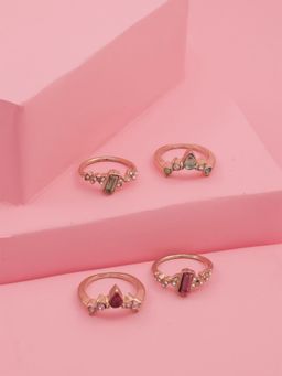 ToniQ - Warm Golden Multi-Colour Stone Stacking Rings (Pack of 4)