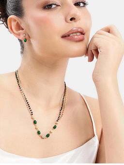 Estele - Classic Gold Finish 2-Layer Green Beads Mangalsutra Set