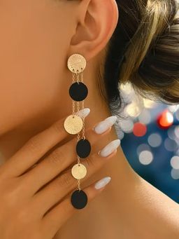 OOMPH - Black and Gold Coins and Tassel Drop Earrings
