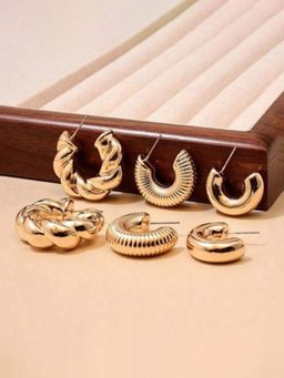 OOMPH - Combo of 3 Gold Half Hoop Stud Earrings (Pack of 3)