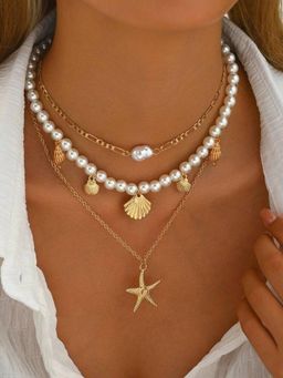 OOMPH - Gold Sea Shell Necklace - Multi Layer Design