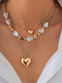 OOMPH - Gold Baroque Pearl and Heart Adjustable Necklace
