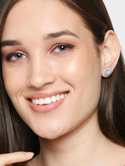 OOMPH - Silver Tone Round Cubic Zirconia Delicate Ear Stud Earrings