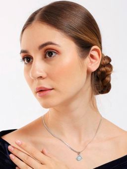 OOMPH - Silver Tone Solitaire American Diamond Necklace