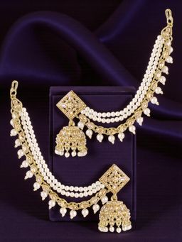 OOMPH - Champagne Colour Jhumka Earrings with Attached Chain