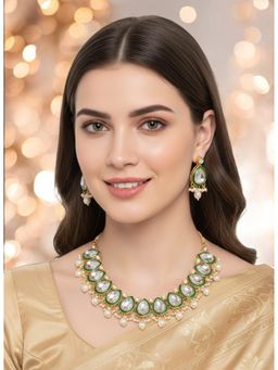 OOMPH - Green Meena Kundan Jewellery Set