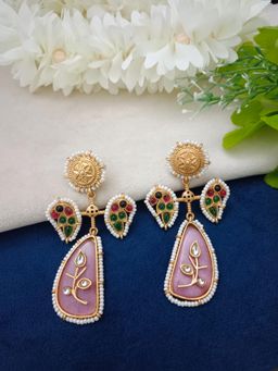 Sanjog - Gold Plated Pachi Kundan Studded Peacock Drop Earrings