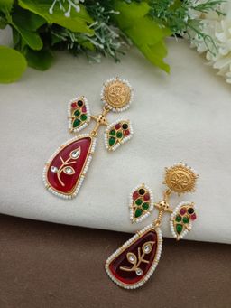 Sanjog - Gold Plated Pachi Kundan Studded Peacock Drop Earrings